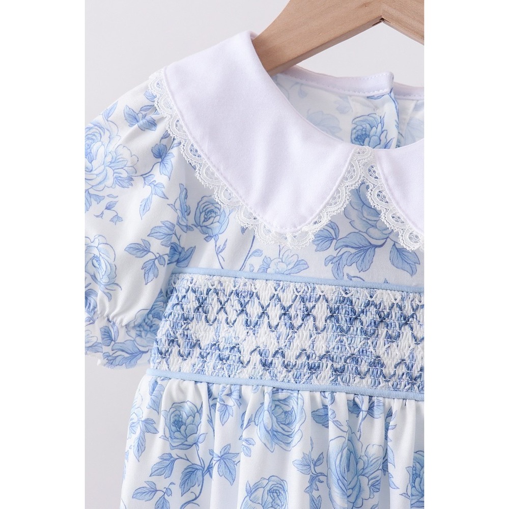 Abby & Evie Baby Girl Smocked Floral Dress and Bloomers Set Blue White 18M NWT - Picture 3 of 6